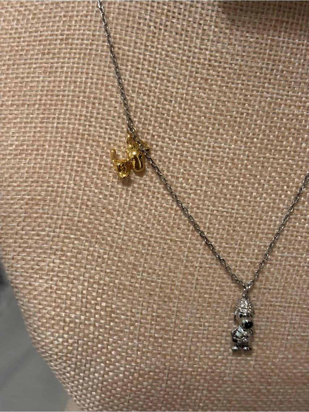 Silver and Snoopy and friend  Pendant Necklace with Gold Accent